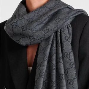 Gucci Black GG Wool Monogram Scarf